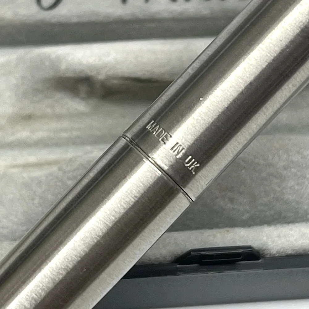 Parker Brushed Steel Fountain Pen M‎ Nib Made In UK In Box No ink